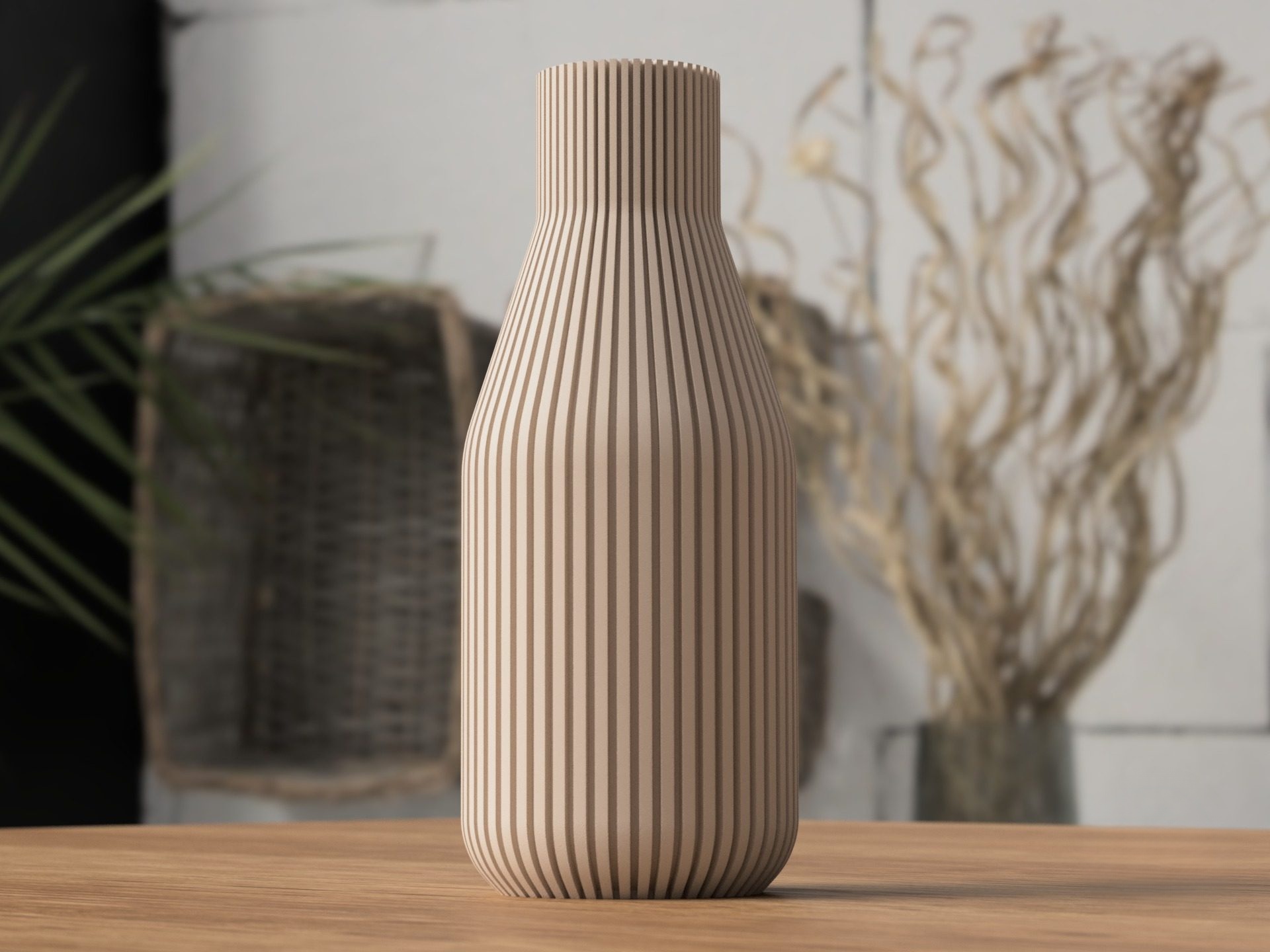 MorphiHome geribbelde vaas met droogbloemen